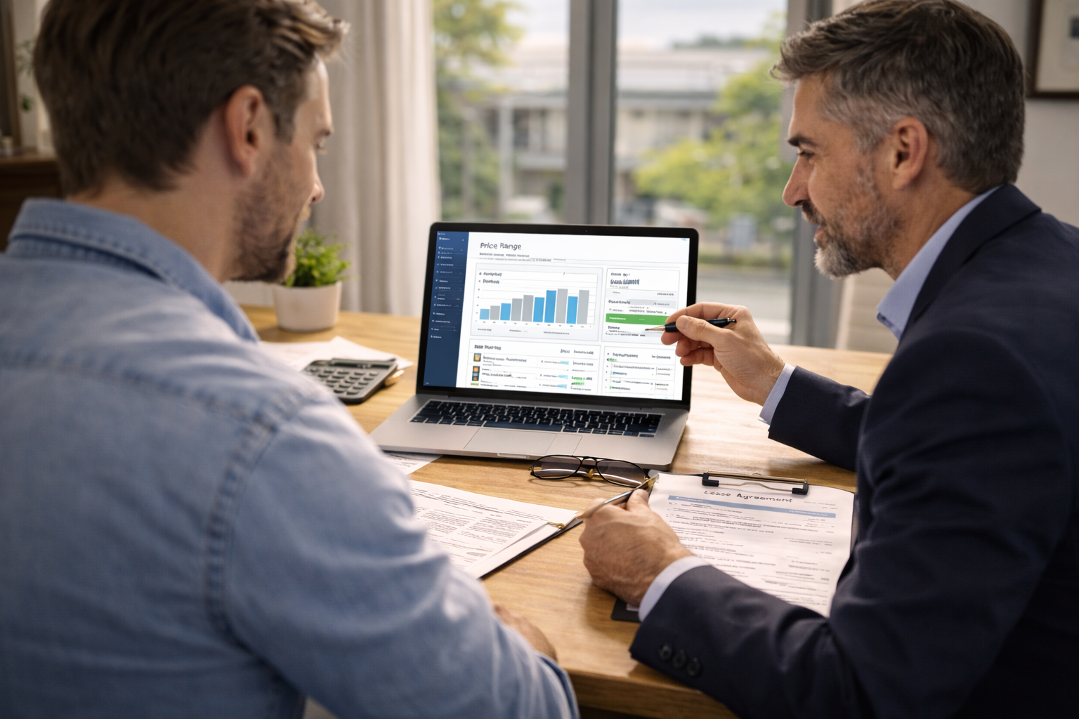 Landlord reviewing rental pricing and leasing strategy with a professional consultant