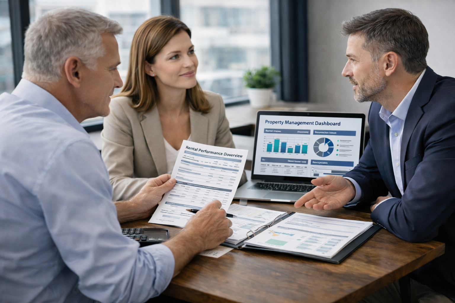 Property owner reviewing leasing and rental documentation with a streamlined landlord operating system