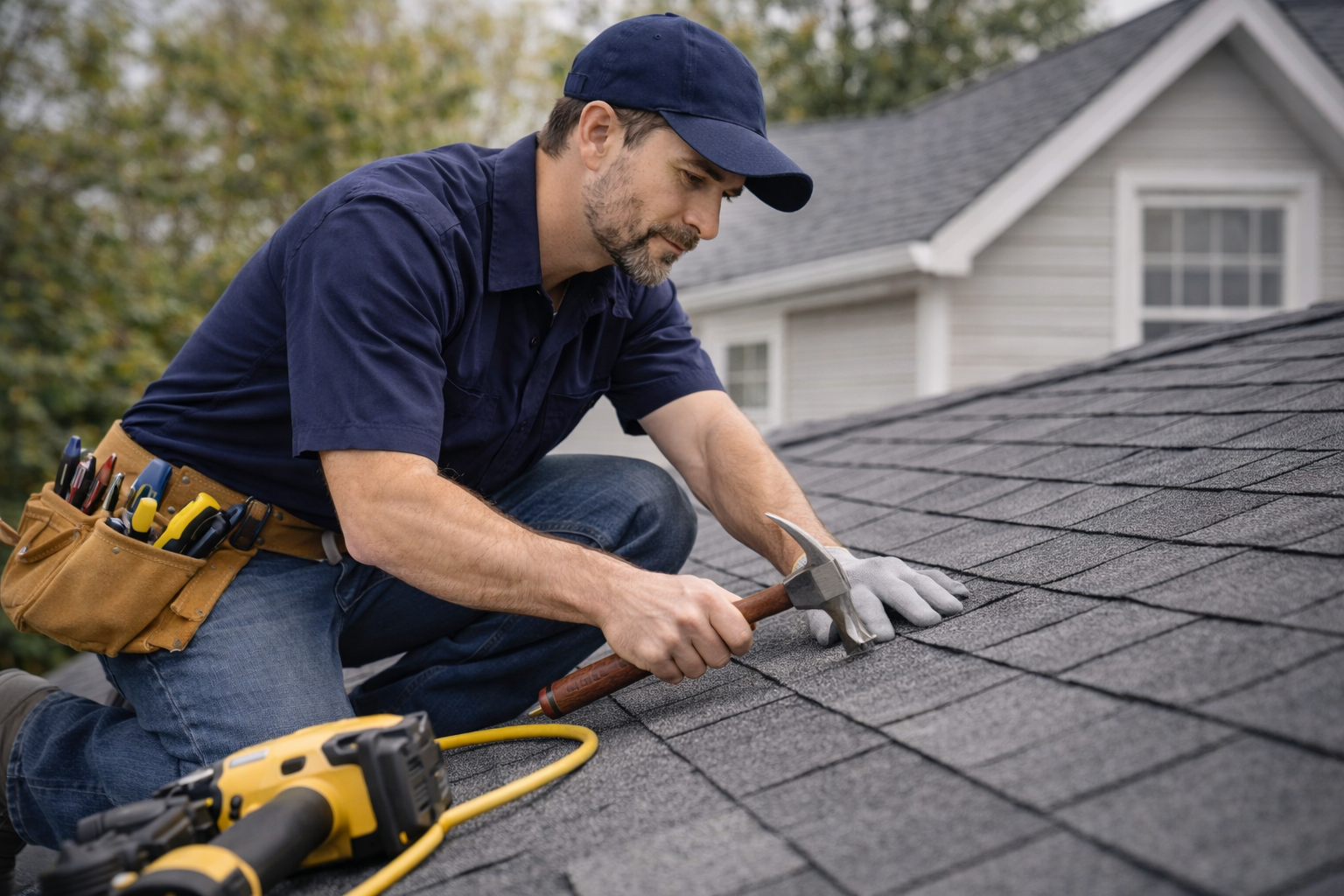 Roof maintenance on a rental property with inspection and repairs