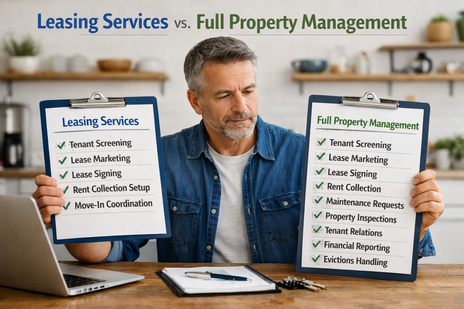 Landlord comparing leasing services versus full property management