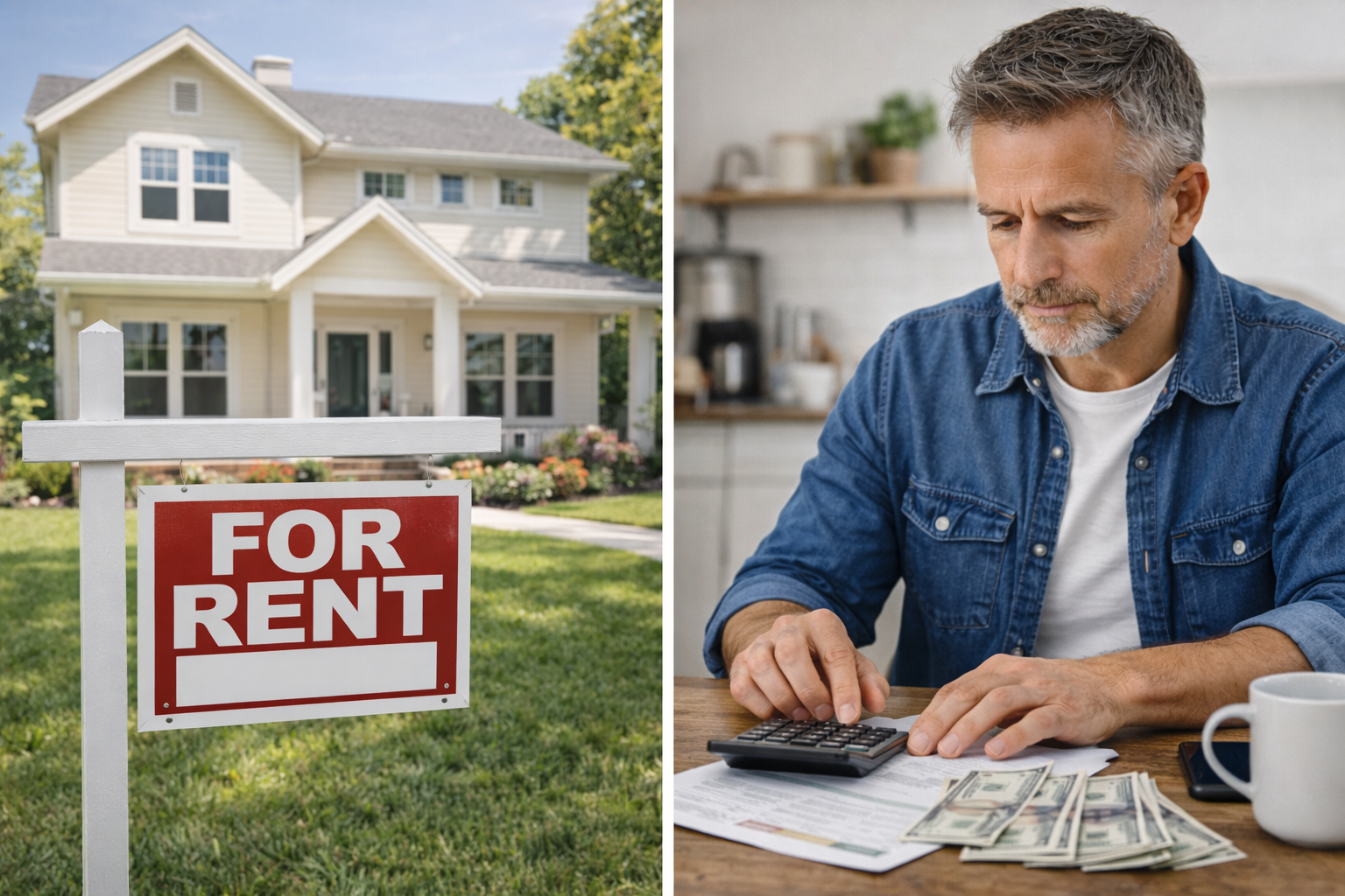 Vacant rental property and landlord calculating the cost of vacancy