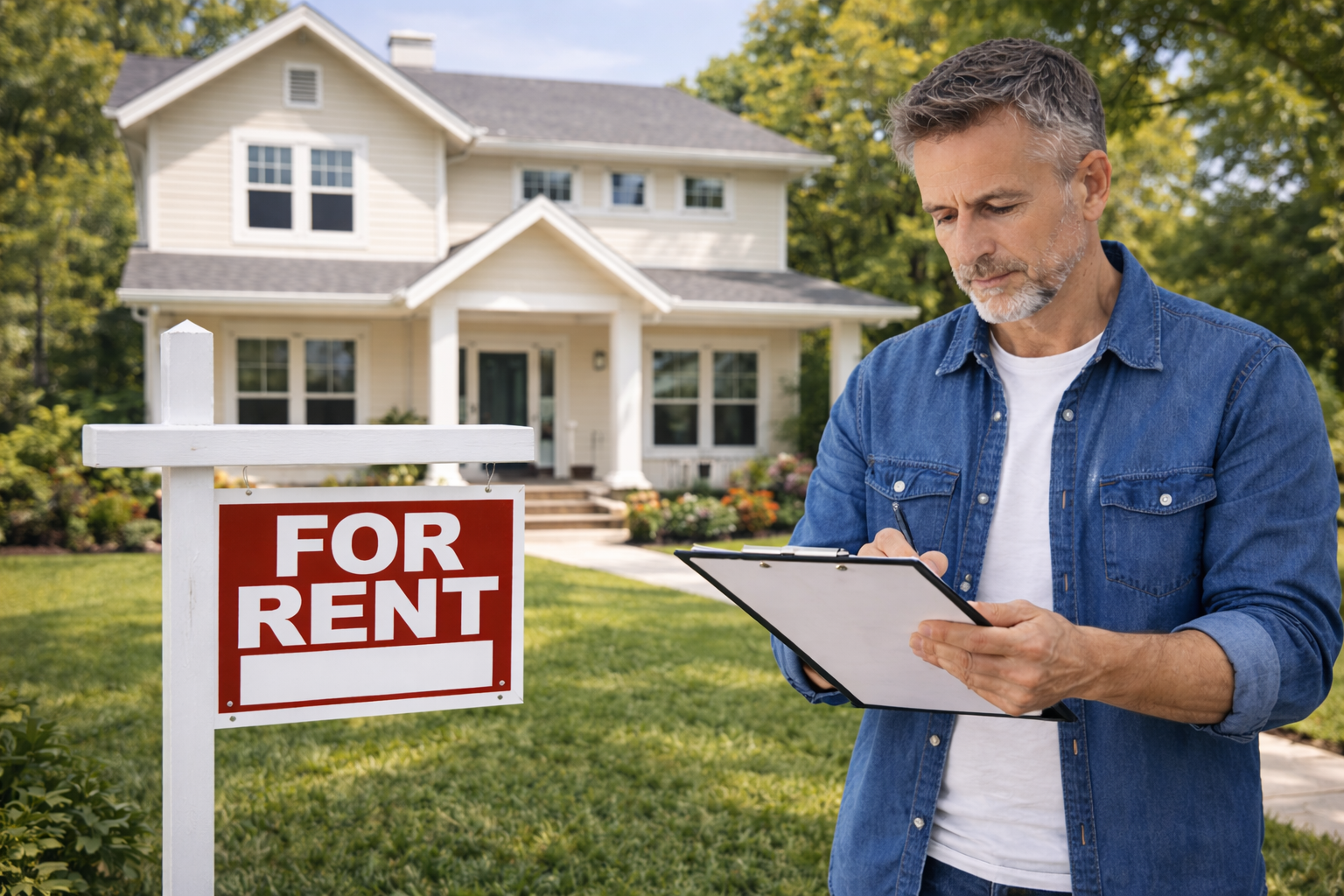 Vacant rental property with landlord reviewing leasing strategy